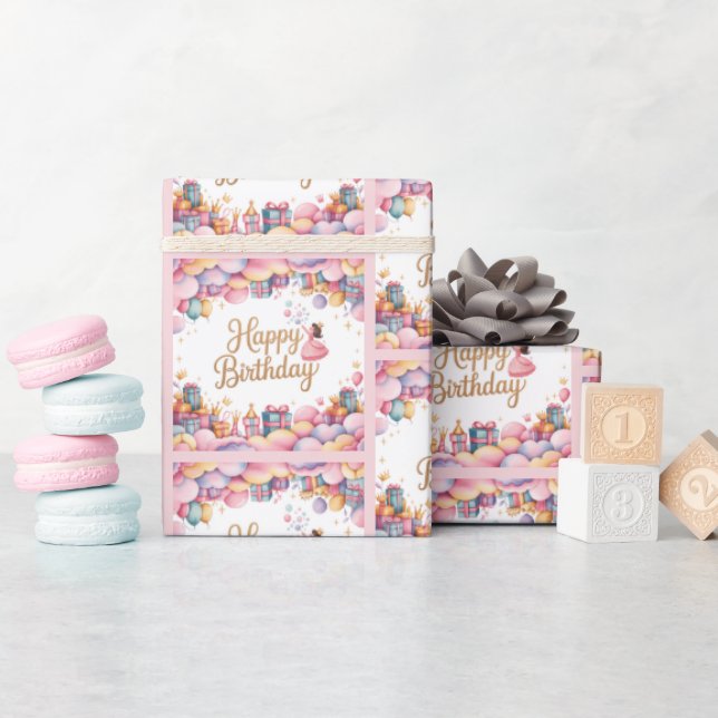 Papier Cadeau Fête de la princesse Anniversaire Aquarelle (Baby Shower)