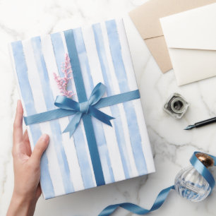 Papier Cadeau Fête de Mariage Blanc et Bleu Rayé
