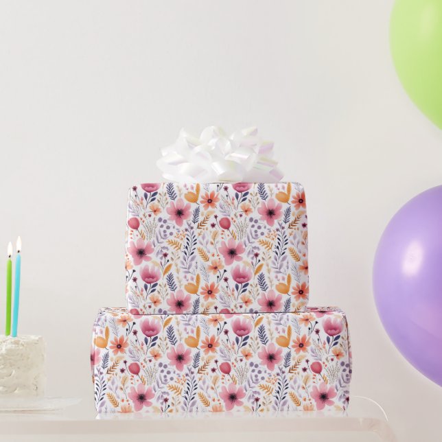 Papier Cadeau Fête de mariage Bohème Fleur sauvage Rose Orange (Cadeaux de fête)