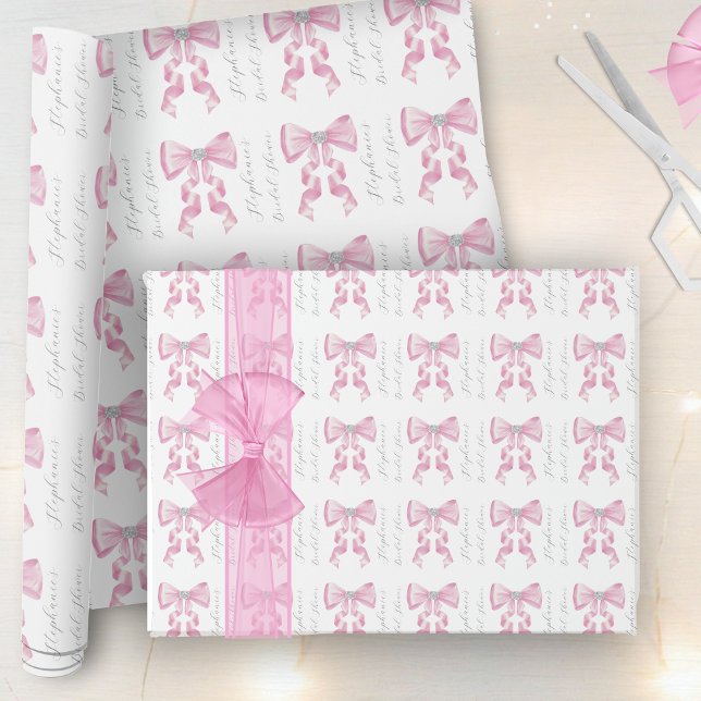 Papier Cadeau Fête de mariage Coquette Glam Nœud Rose (Créateur téléchargé)