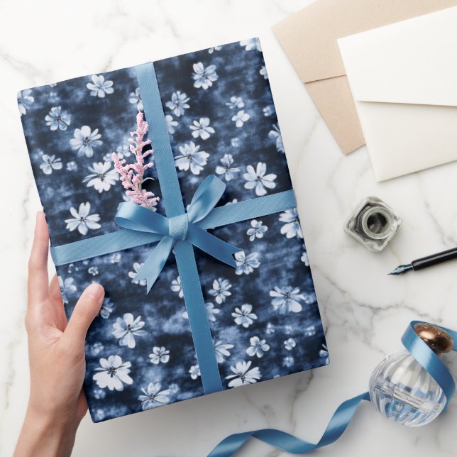 Papier Cadeau Fête de mariage Fleurs Bleu Denim (Cadeaux)