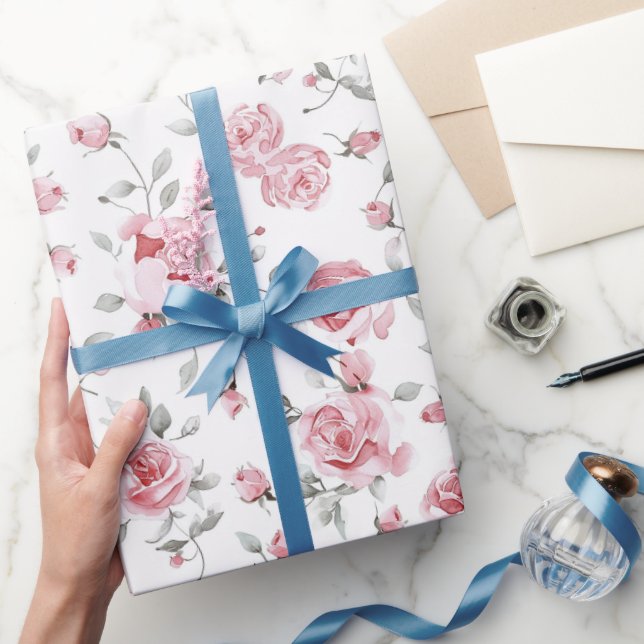 Papier Cadeau Fête de mariage floral aux roses roses (Cadeaux)