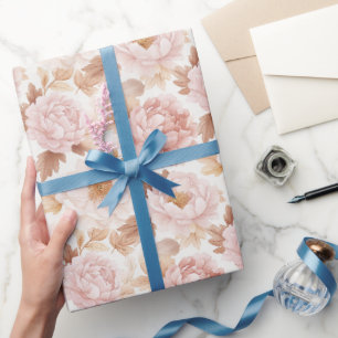 Papier Cadeau Fête de mariage floral aux roses roses