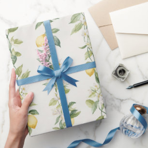 Papier Cadeau Fête de mariage floral avec vignes et citrons jaun