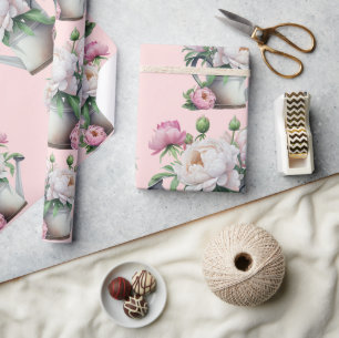 Papier Cadeau Fête de mariage floral rose avec des pivoines