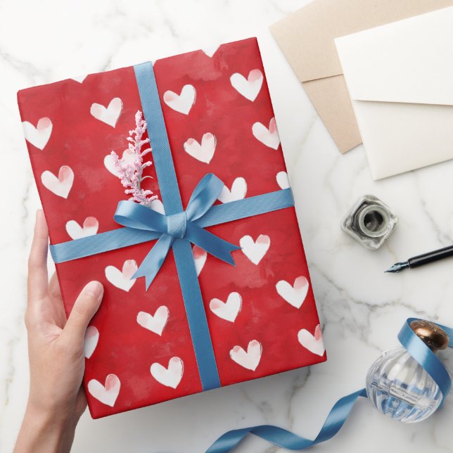 Papier Cadeau Fête de mariage Romantic Red White Hearts (Cadeaux)