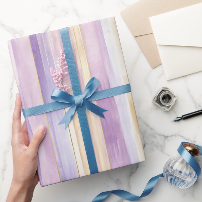 Papier Cadeau Fête de Mariage Romantique Iris Violet Crème Rayur (Cadeaux)