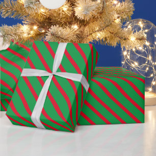 Papier Cadeau Fête de motif de la diagonale rouge vert moderne