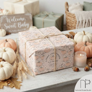 Papier Cadeau Fête de naissance Petite Citrouille Orange & Crème