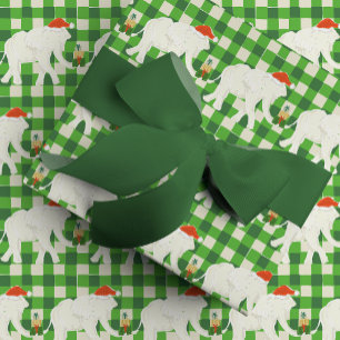 Papier Cadeau Fête de Noël à l'Éléphant Blanc à Carreaux Verts