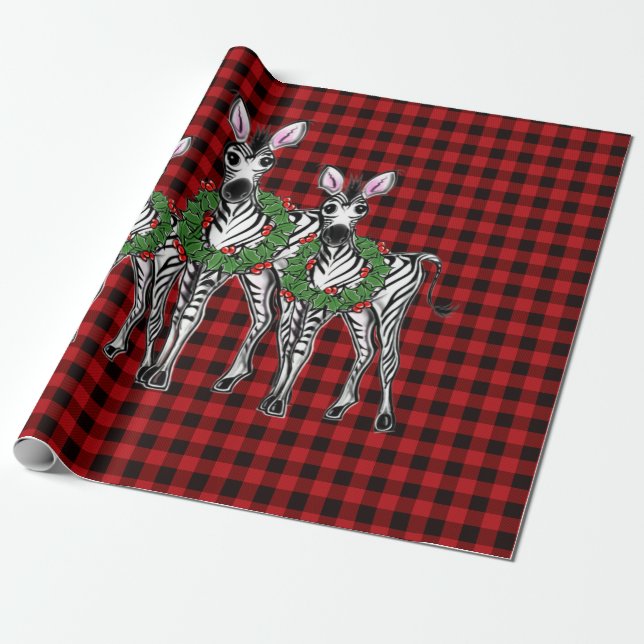 Papier Cadeau Fête de Noël, couronne de Noël, plaid rouge (Déroulé)