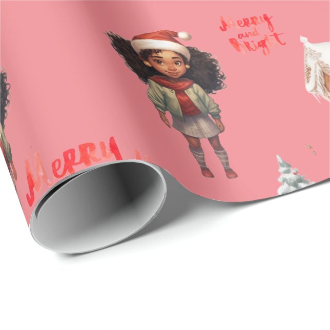 Papier Cadeau Fête de Noël de la petite fille (Coin rond)