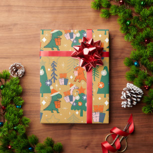 Papier Cadeau Fête de Noël des dinosaures Jaune