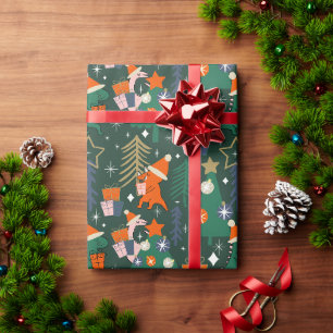 Papier Cadeau Fête de Noël des dinosaures verte