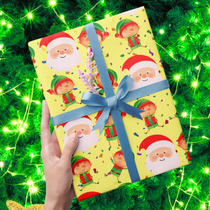 Papier Cadeau Fête de Noël des elfes et du Père Noël