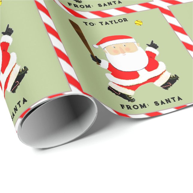 Papier Cadeau Fête de Noël du softball (Coin rond)