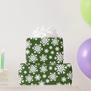 Papier Cadeau Fête de Noël Green White Snowflics