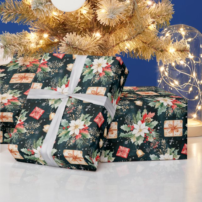 Papier Cadeau Fête de Noël Poinsettia Flowers (Vacances)
