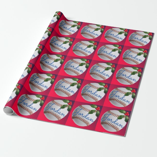 Papier Cadeau Fête de Noël sportive de baseball (Déroulé)