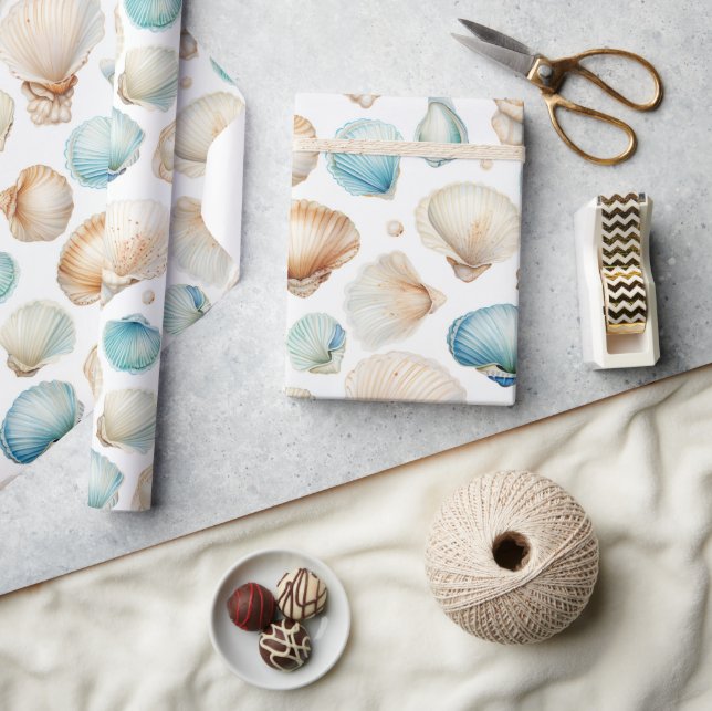 Papier Cadeau Fête des mariées Aqua Cream Beach Shells (Artisanat)
