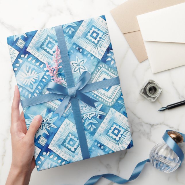 Papier Cadeau Fête des mariées Carré bleu blanc (Cadeaux)