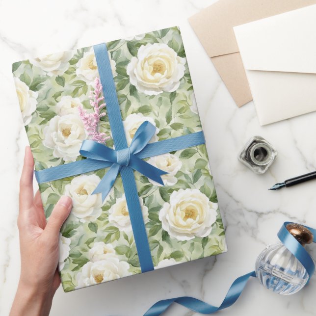 Papier Cadeau Fête des mariées chic aux fleurs blanches (Cadeaux)