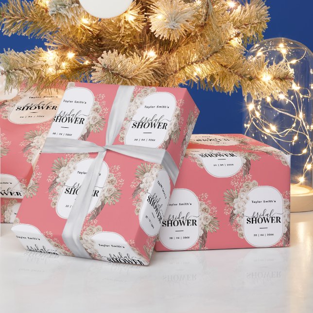 Papier Cadeau Fête des mariées de cadre floral moderne Arrière - (Vacances)