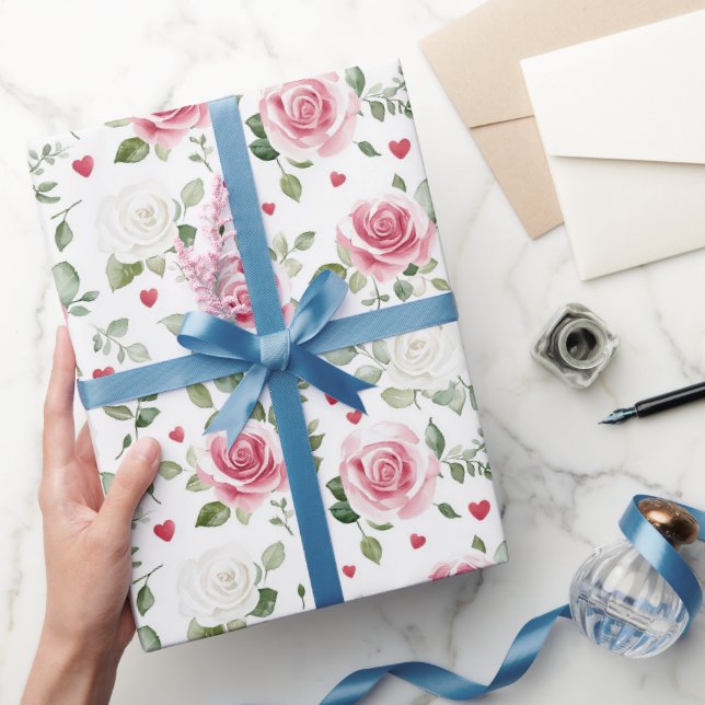 Papier Cadeau Fête des mariées des Coeurs Floraux roses (Cadeaux)