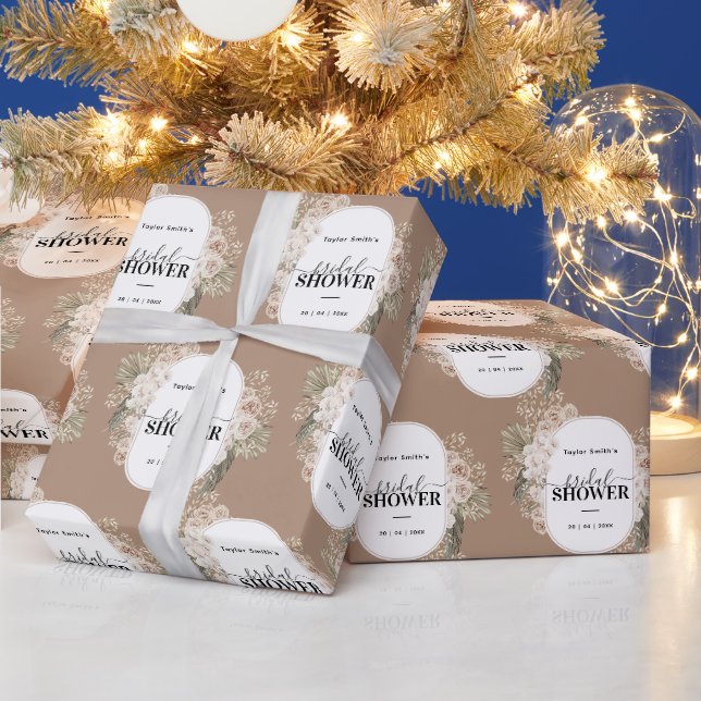 Papier Cadeau Fête des mariées florale moderne blanche personnal (Vacances)