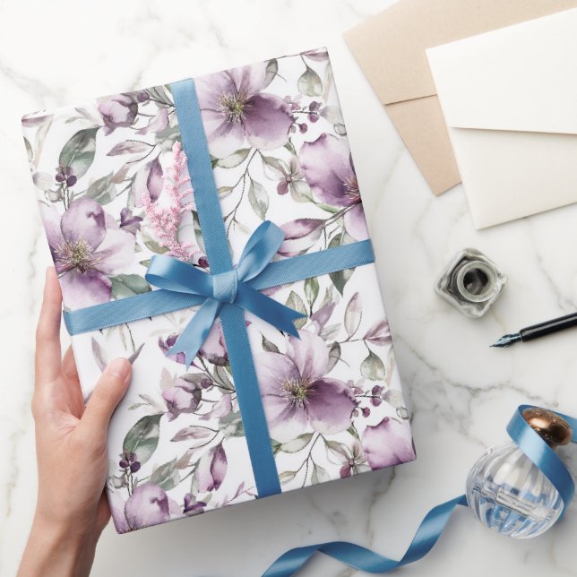 Papier Cadeau Fête des mariées florale violette Anniversaire de  (Cadeaux)