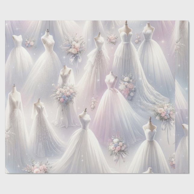 Papier Cadeau Fête des mariées Mariage Robe Pastel Parties scint (Plat)