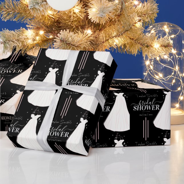 Papier Cadeau Fête des mariées minimaliste noire personnalisée (Vacances)