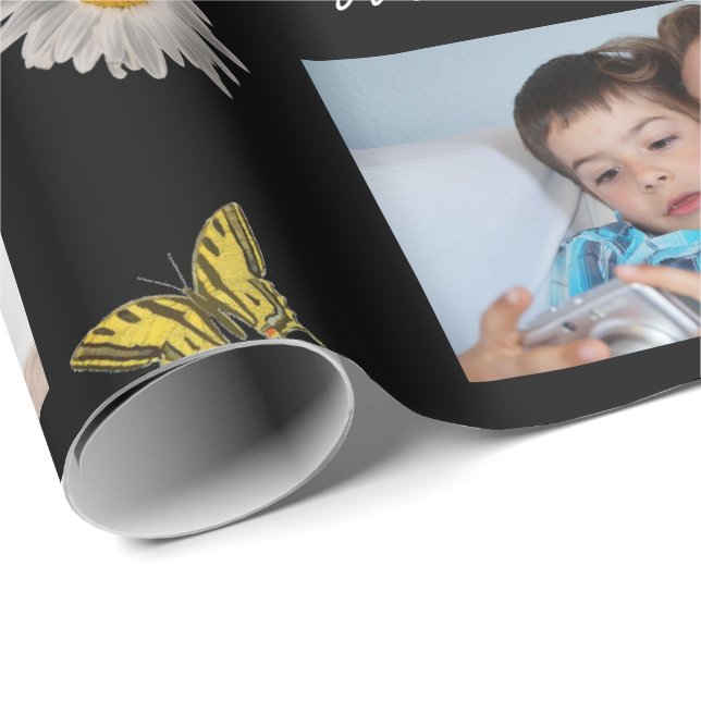 Papier Cadeau Fête des mères 3 Photos avec papillons (Coin rond)