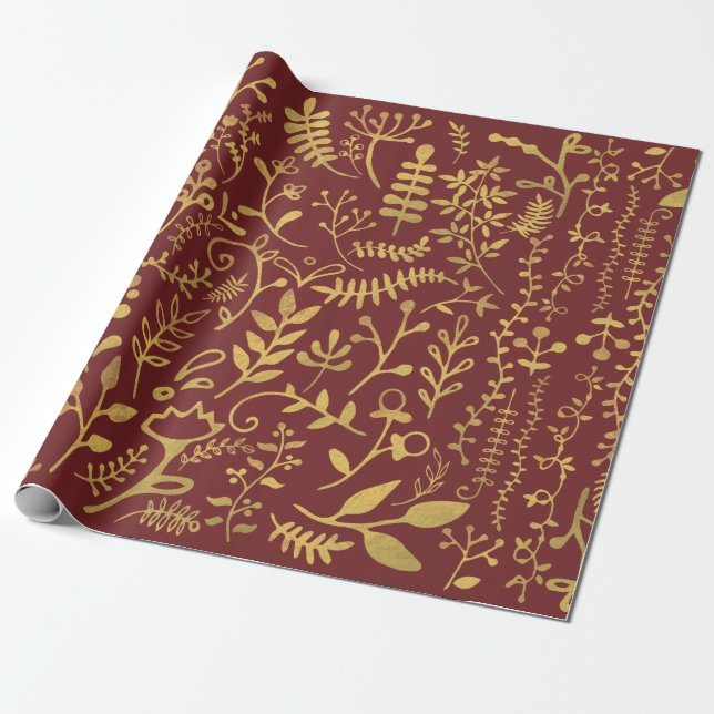 Papier Cadeau Fête des Mères de la couronne d'or fleurie (Déroulé)