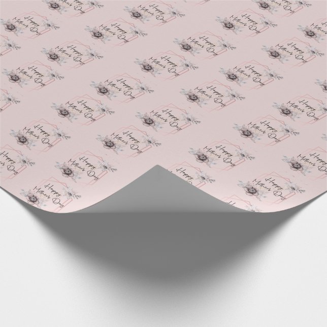 Papier Cadeau Fête des Mères Florales Gris Rose (Coin)