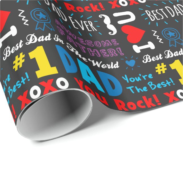 Papier Cadeau Fête des pères Meilleur papa dit (Coin rond)