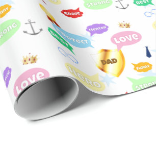 Papier Cadeau Fête des pères Meilleur Papa Mot Nuages King Crown