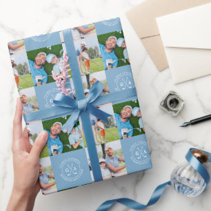 Papier Cadeau Fête des pères Monogramme Multi Photo Golf Custom