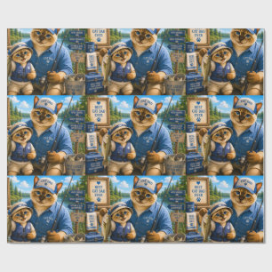 Papier Cadeau Fête des Pères pour papa chat amateur de pêche