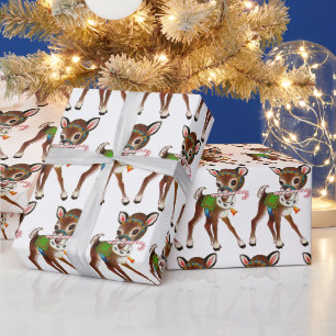 Papier Cadeau fête des rennes de Noël carrelée vintage