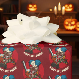 Papier Cadeau Fête d'Halloween de clown à tronçonneuse fou dessi