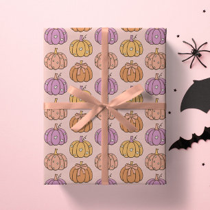 Papier Cadeau Fête d'Halloween rose Coquette Fille Citrouille Pr