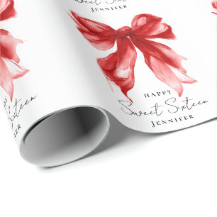 Papier Cadeau Fête douce 16 ans écriture Coquette Red Bow