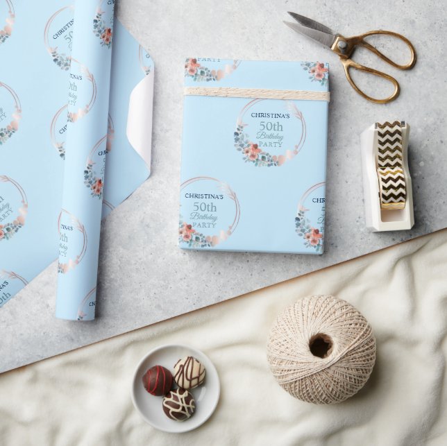 Papier Cadeau Fête du 50e anniversaire du bleu de cuivre rustiqu (Artisanat)