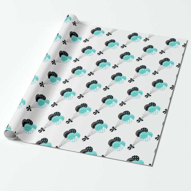 Papier Cadeau Fête du ballon turquoise et noir (Déroulé)
