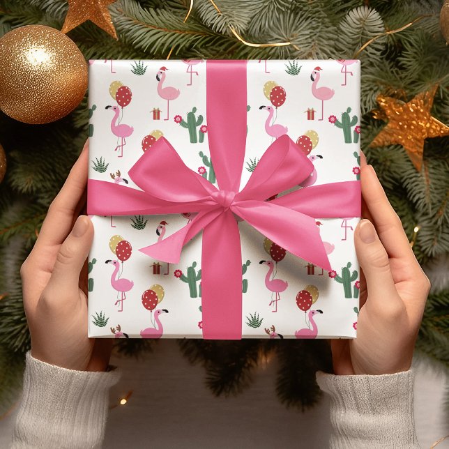 Papier Cadeau Fête du Flamant rose de Noël | Vacances (Créateur téléchargé)