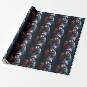 Papier Cadeau Fête du Père Noël du chat bleu russe