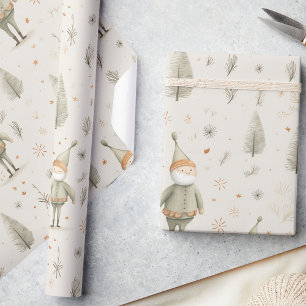 Papier Cadeau Fête enchantée Santa Claus Aquarelle Noël