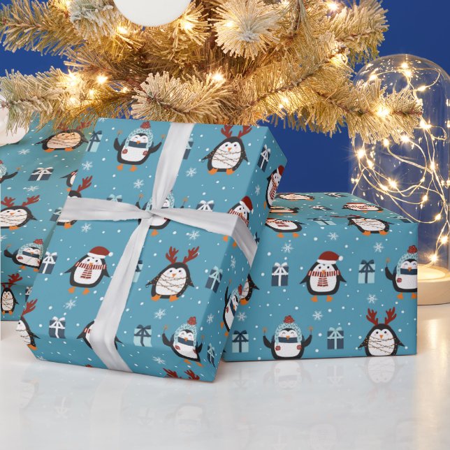 Papier Cadeau fête festive amoureux du pingouin de Noël (Vacances)