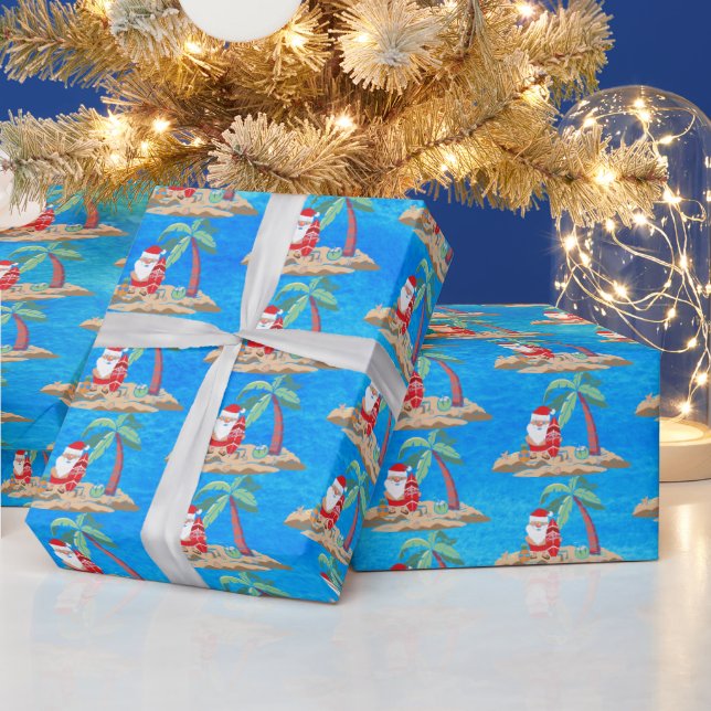 Papier Cadeau fête festive Noël plage Père Noël carrelée (Vacances)